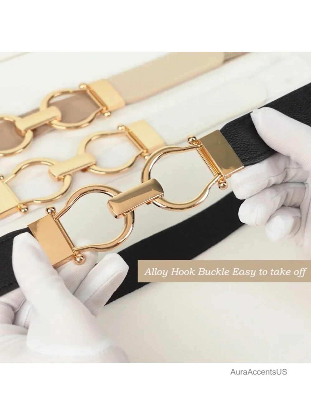2 Pack Skinny Stretch Elastic Belts with Gold Hook Buckle